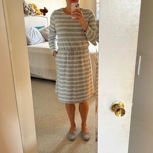 Coldwater Creek Soft, Stretchy GrayWhite Striped Long Sleeve Dress size Small